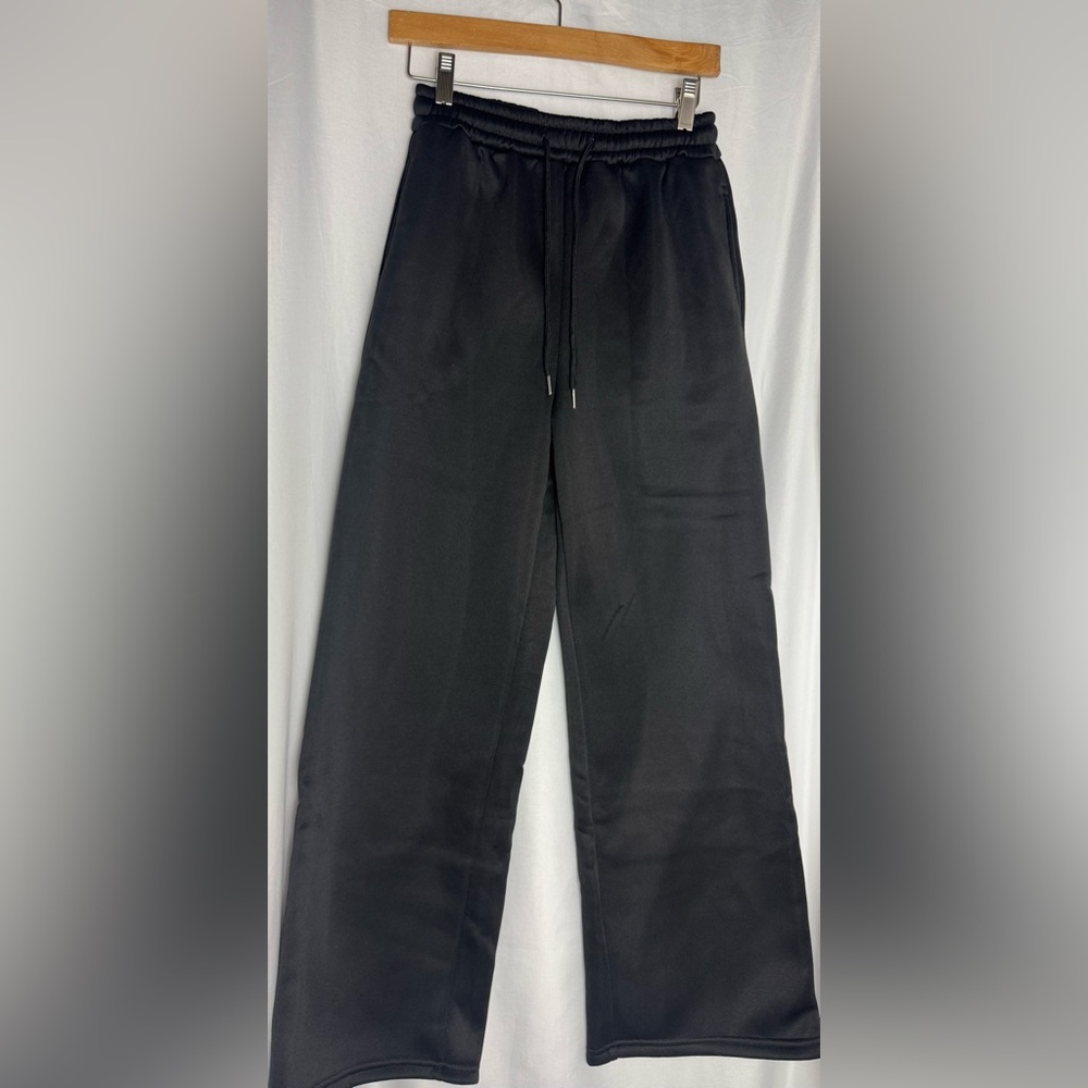 Black Wide-Leg Pants joggers pull on drawstring Small NWOT